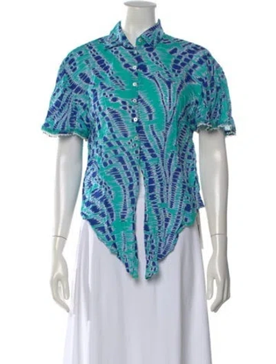 Pre-owned Poupette St Barth Printed Short Sleeve Blouse In Blue