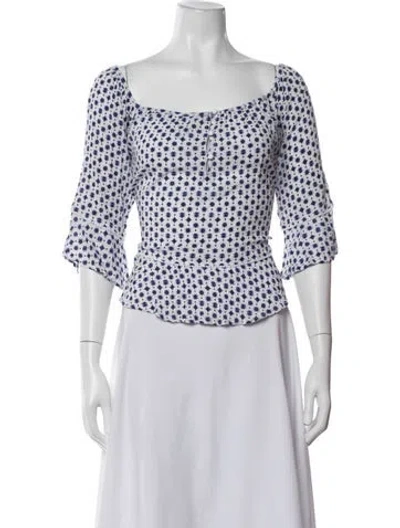 Pre-owned Poupette St Barth Printed Square Neckline Blouse In Blue