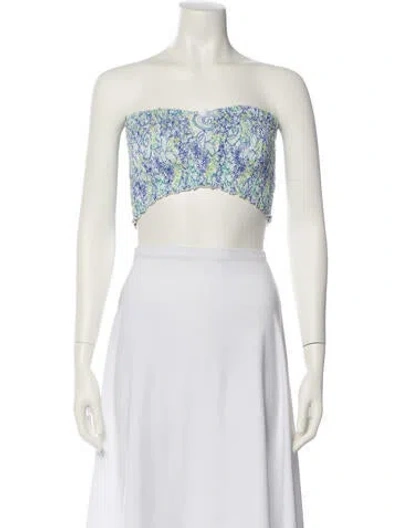 Pre-owned Poupette St Barth Printed Strapless Crop Top In Multi
