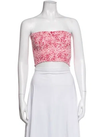 Pre-owned Poupette St Barth Printed Strapless Crop Top In Pink/white