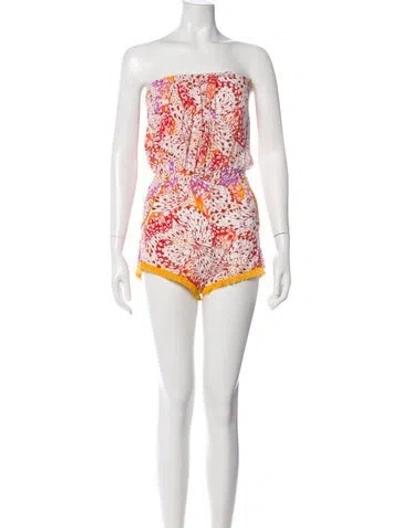 Pre-owned Poupette St Barth Printed Strapless Romper In Gray