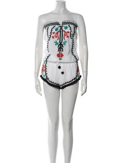 Pre-owned Poupette St Barth Printed Strapless Romper In White