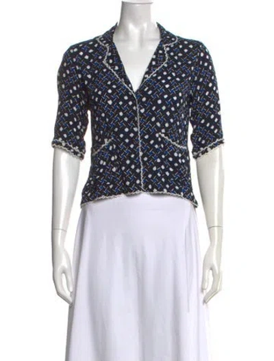 Pre-owned Poupette St Barth Printed V-neck Blouse In Black