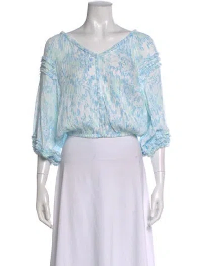 Pre-owned Poupette St Barth Printed V-neck Blouse In Blue