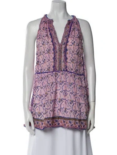 Pre-owned Poupette St Barth Printed V-neck Blouse In Multi
