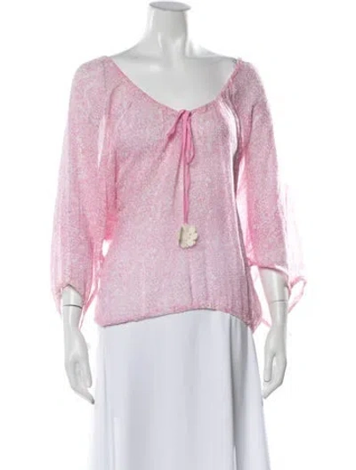 Pre-owned Poupette St Barth Printed V-neck Blouse In Pink