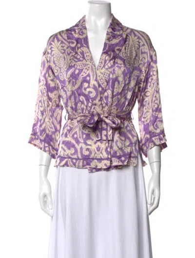 Pre-owned Poupette St Barth Printed V-neck Blouse W/ Tags In Purple