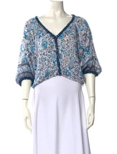 Pre-owned Poupette St Barth Printed V-neck Crop Top In Blue