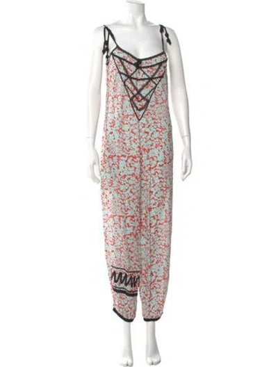 Pre-owned Poupette St Barth Printed V-neck Jumpsuit In Blue