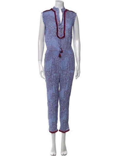 Pre-owned Poupette St Barth Printed V-neck Jumpsuit In Blue