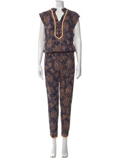 Pre-owned Poupette St Barth Printed V-neck Jumpsuit In Blue