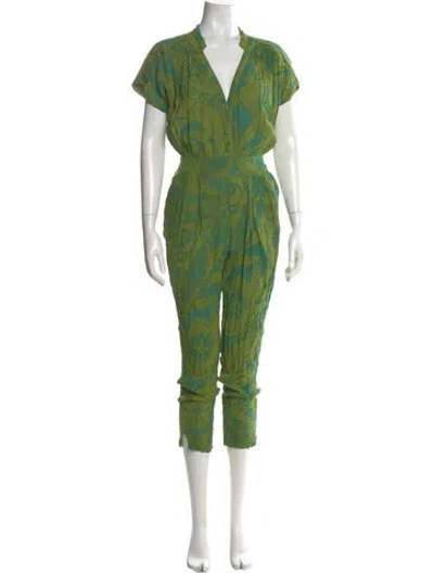 Pre-owned Poupette St Barth Printed V-neck Jumpsuit In Green