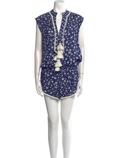Pre-owned Poupette St Barth Printed V-neck Romper In Blue
