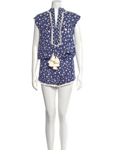 Pre-owned Poupette St Barth Printed V-neck Romper In Blue