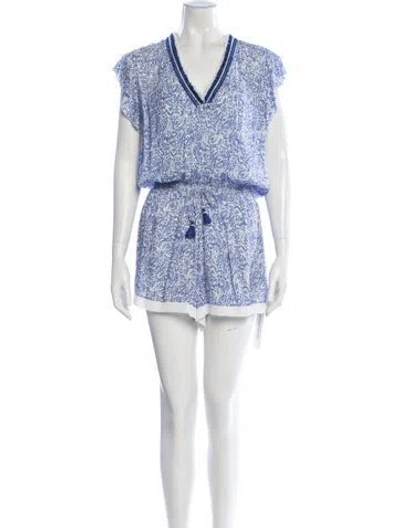 Pre-owned Poupette St Barth Printed V-neck Romper In Blue