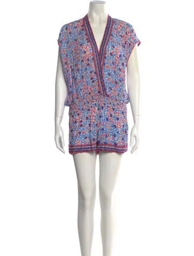 Pre-owned Poupette St Barth Printed V-neck Romper In Multi