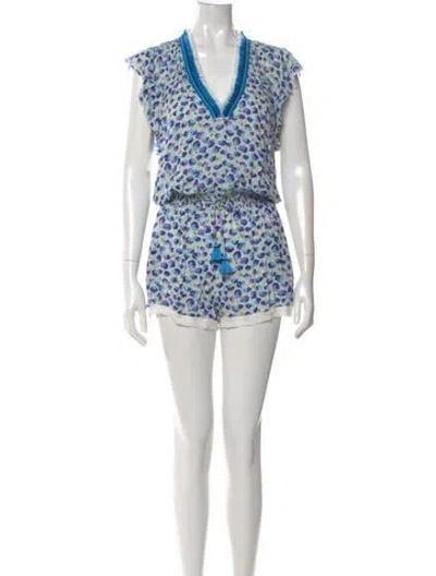 Pre-owned Poupette St Barth Printed V-neck Romper In Multi