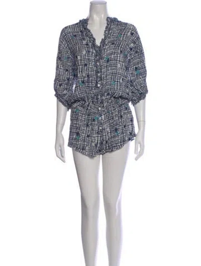 Pre-owned Poupette St Barth Printed V-neck Romper In Neutral