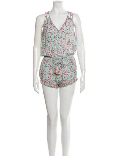 Pre-owned Poupette St Barth Printed V-neck Romper In Pink