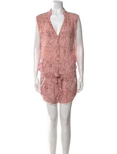 Pre-owned Poupette St Barth Printed V-neck Romper In Pink