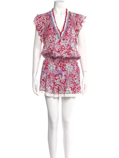 Pre-owned Poupette St Barth Printed V-neck Romper In Pink
