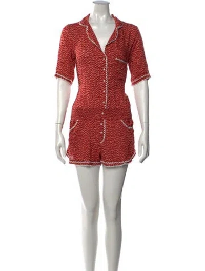 Pre-owned Poupette St Barth Printed V-neck Romper In Red