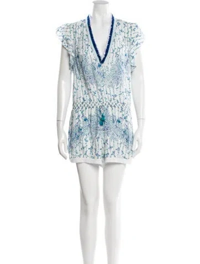 Pre-owned Poupette St Barth Printed V-neck Romper In White