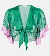 Poupette St Barth Rose Satin Crop Top In Green