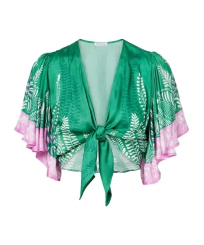 Poupette St Barth Rose Satin Crop Top In Green