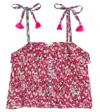 Poupette St Barth Ruffle-trimmed Floral Top In Pink Paquerette