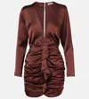 Poupette St Barth Ruffled Satin Minidress In Brown