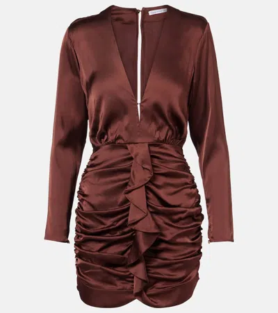 Poupette St Barth Ruffled Satin Minidress In Brown
