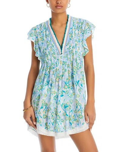 Poupette St Barth Sasha Floral Print Mini Dress In Blue Moringa