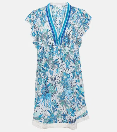 Poupette St Barth Sasha Floral Ruffled Minidress In Blue Savana