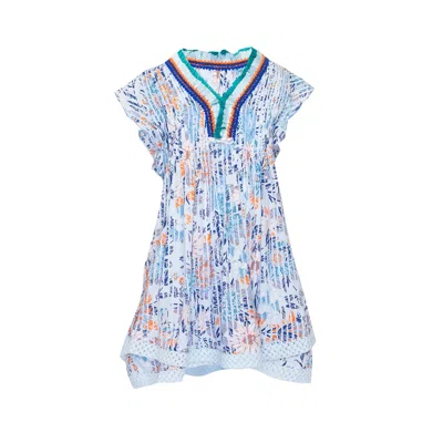 Poupette St Barth Sasha Mini Dress Kids Sky Blue Marigold In Multi