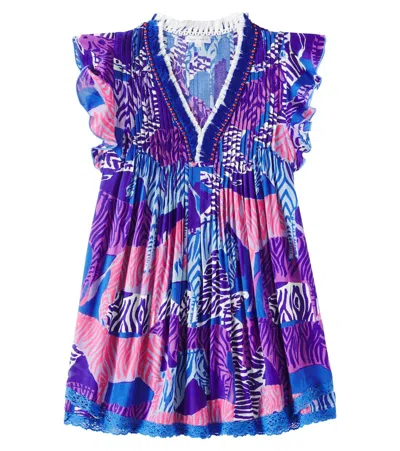Poupette St Barth Kids' Sasha Ruffled Dress In Blue
