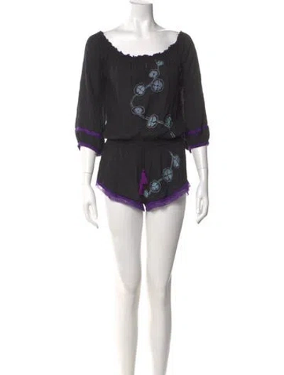 Pre-owned Poupette St Barth Scoop Neck Romper In Black