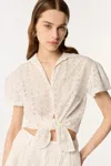Poupette St Barth Cycas Broderie Anglaise Cropped Shirt In Natural White