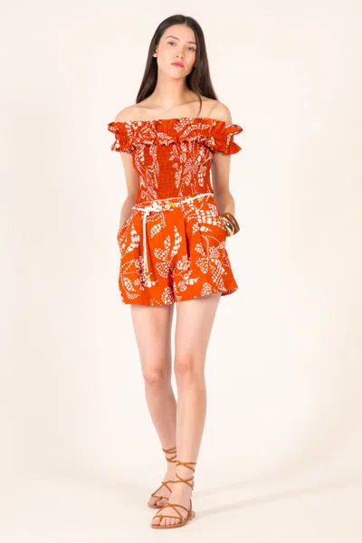 Poupette St Barth Chantal Printed Cotton Shorts In Orange