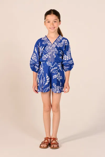 Poupette St Barth Short Jumpsuit Chantal For Girls In Blue