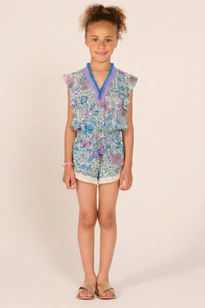 Poupette St Barth Short Jumpsuit Sasha For Girls In Blue