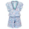 Poupette St Barth Short Jumpsuit Sasha Sky Blue Marigold In Blue