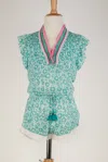Poupette St Barth Short Jumpsuit Sasha V Kids Aqua Je T'aime Viscose In Multi