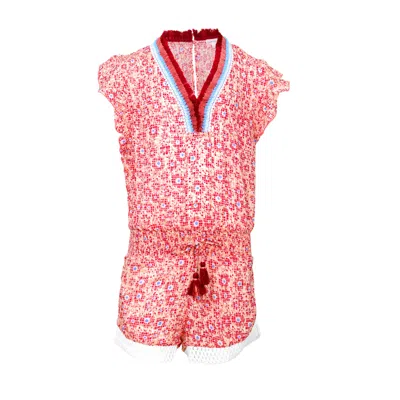 Poupette St Barth Short Jumpsuit Sasha V Kids Pink Je T'aime Viscose