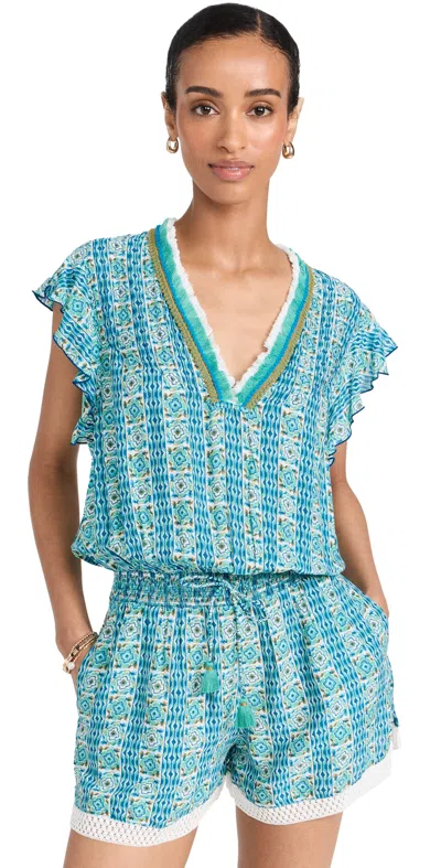 Poupette St Barth Short Sasha Jumpsuit Aqua Coleus