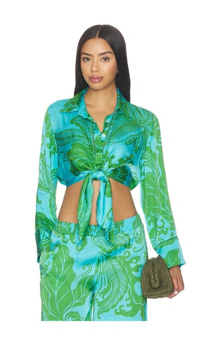 Poupette St Barth Sidonie Shirt In Green Reef Wave Bicolore