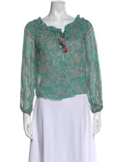 Pre-owned Poupette St Barth Silk Floral Print Blouse In Blue
