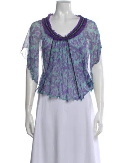Pre-owned Poupette St Barth Silk Floral Print Blouse In Blue