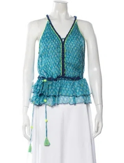 Pre-owned Poupette St Barth Silk Floral Print Blouse In Blue