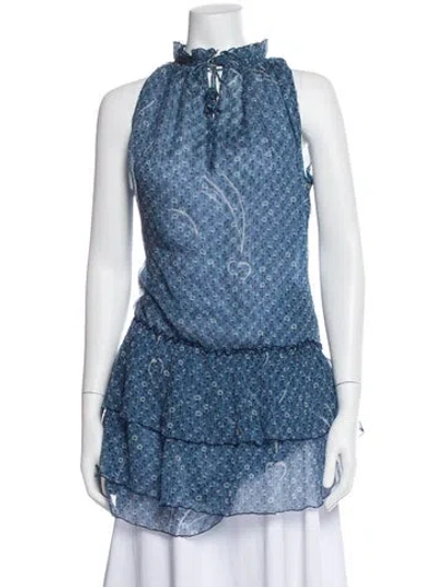 Pre-owned Poupette St Barth Silk Floral Print Blouse In Blue